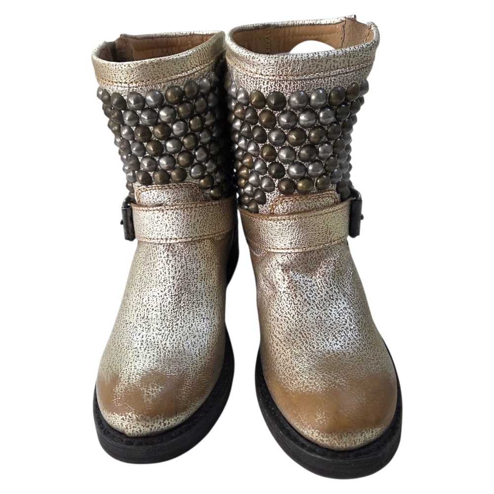 Ash Tamara Leather Studded Moto Boots Gold Metallic NEW Womens 6 - Picture 2 of 12